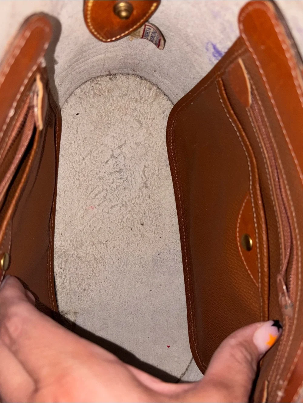 Dooney & Bourke Cream and Brown Leather Dome Satchel Handbag